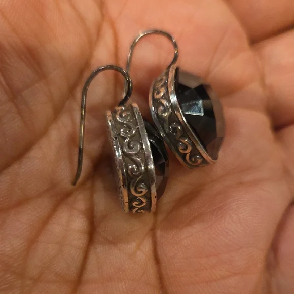 Brighton Silver Earrings with Black Gemstone - Picture 3 of 4